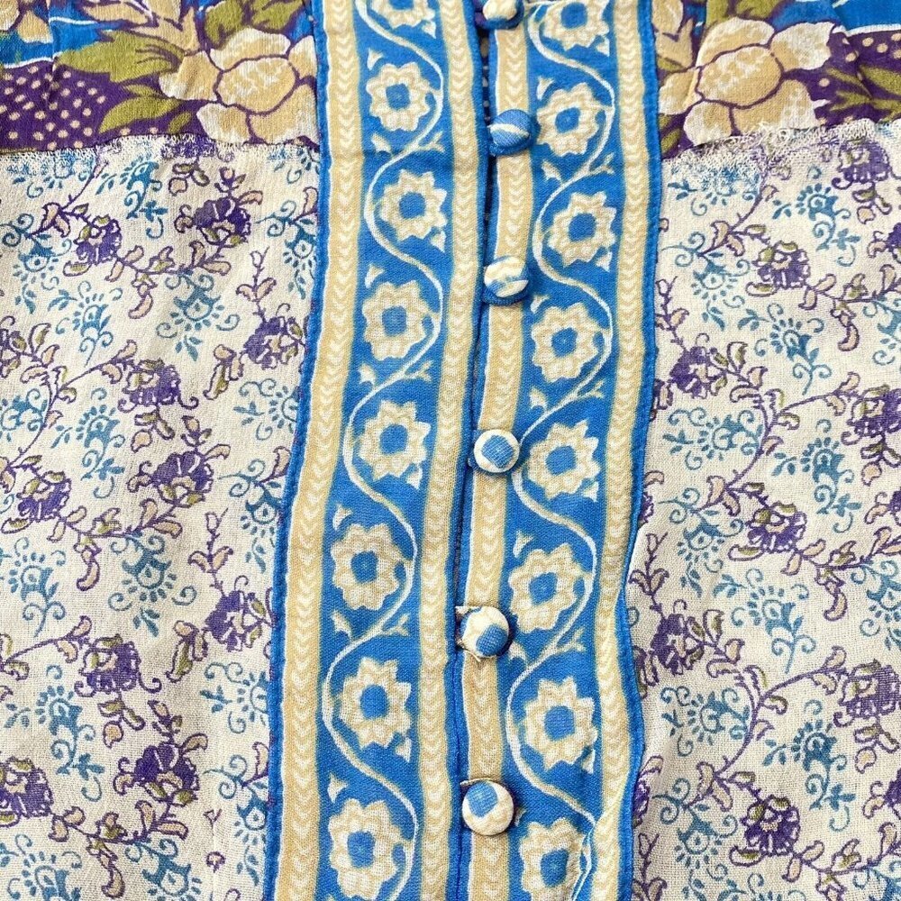 Lucky Brand Blouse Womens L Blue Purple Peasant Y2K Fairy Boho Festival‎ Artsy - Picture 3 of 16